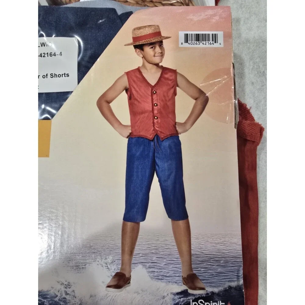 NEW Netflix One Piece Monkey D. Luffy Child Costume Vest Shorts Hat Large 10/12